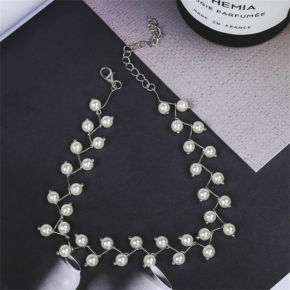 1Pc Alloy Silver Plated Zigzag Choker – White