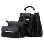3 Pcs Women's PU Leather Shoulder Bag Set – Grain Pattern Handbag, Makeup Bag & Pouch