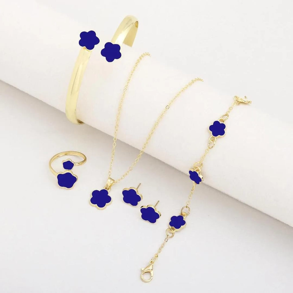 Flower Design Resin Plating Necklace and Bracelet Set