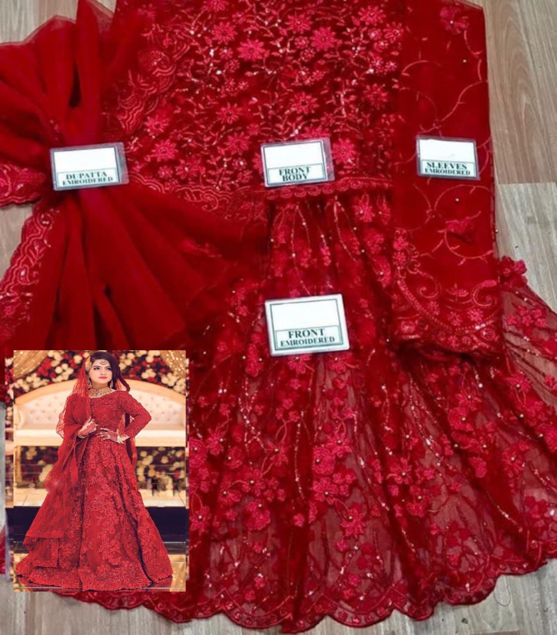 Maryam&Maria Luxury Collection – Heavy Embroidered Net Suit with Stone & 3D Flower Detailing