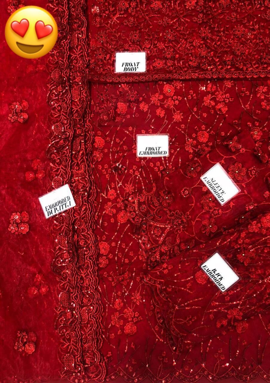 Maryam&Maria Luxury Collection – Heavy Embroidered Net Suit with Stone & 3D Flower Detailing