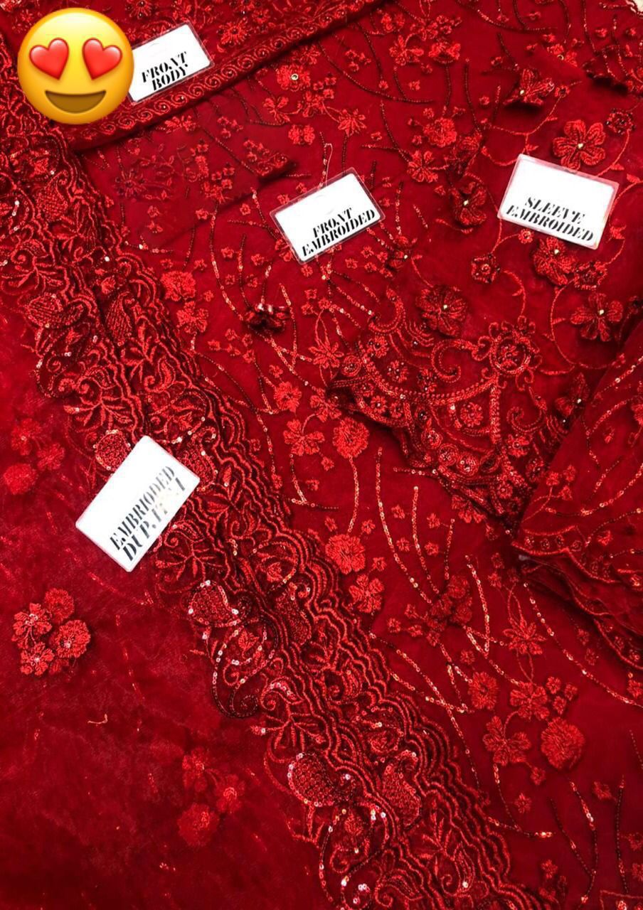 Maryam&Maria Luxury Collection – Heavy Embroidered Net Suit with Stone & 3D Flower Detailing