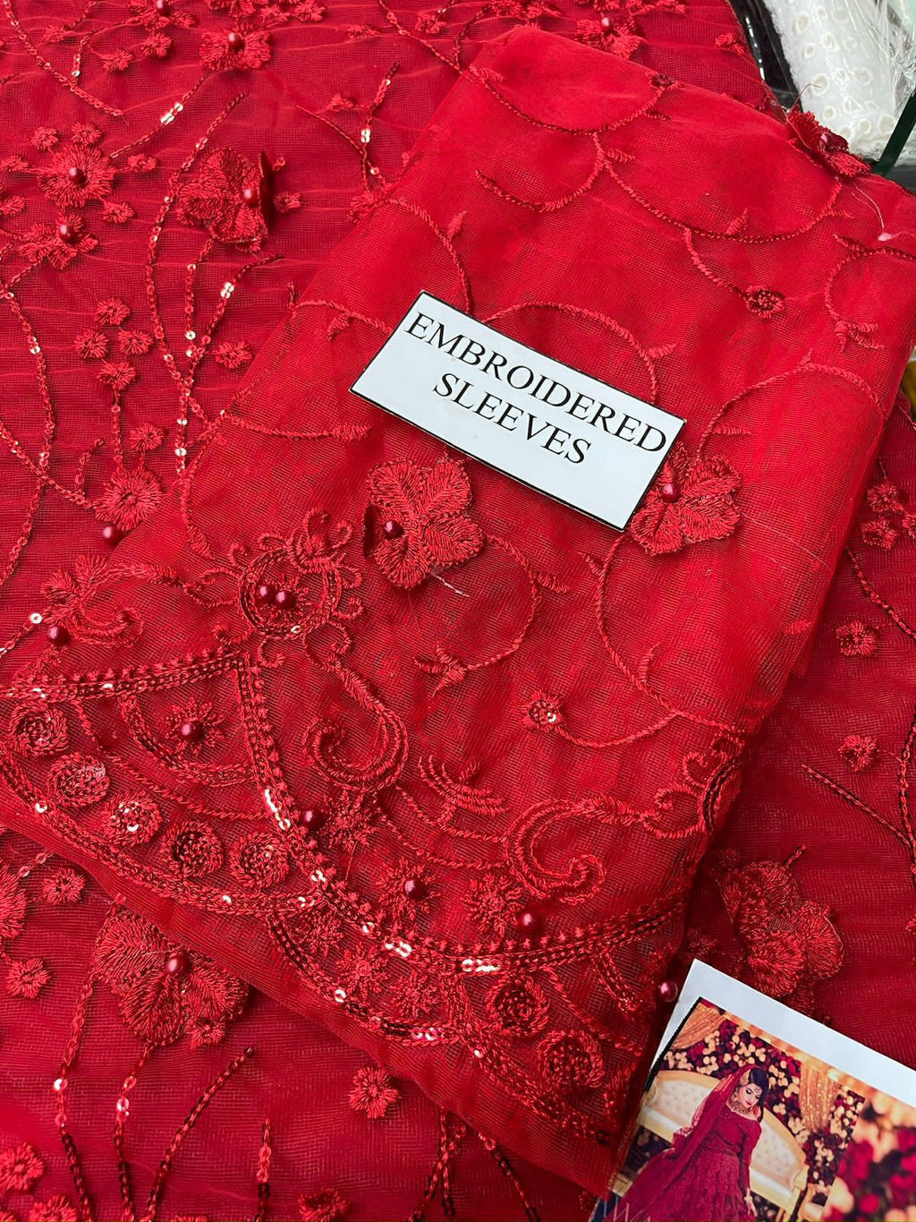 Maryam&Maria Luxury Collection – Heavy Embroidered Net Suit with Stone & 3D Flower Detailing