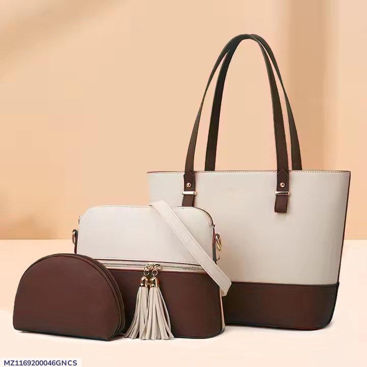 Women's Rexine Plain Shoulder Bag – Brown (3 Pcs Set)