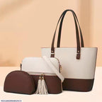 Women's Rexine Plain Shoulder Bag – Brown (3 Pcs Set)