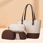 Women's Rexine Plain Shoulder Bag – Brown (3 Pcs Set)